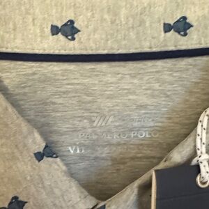 Pale Gray Polo Shirt with Navy Fish Pattern